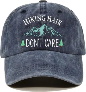 Hiking Hair Don't Care Baseball Cap, Vintage Adjustable Cotton Cap, Birthday Thank You Gifts for Camping Lovers Hiker