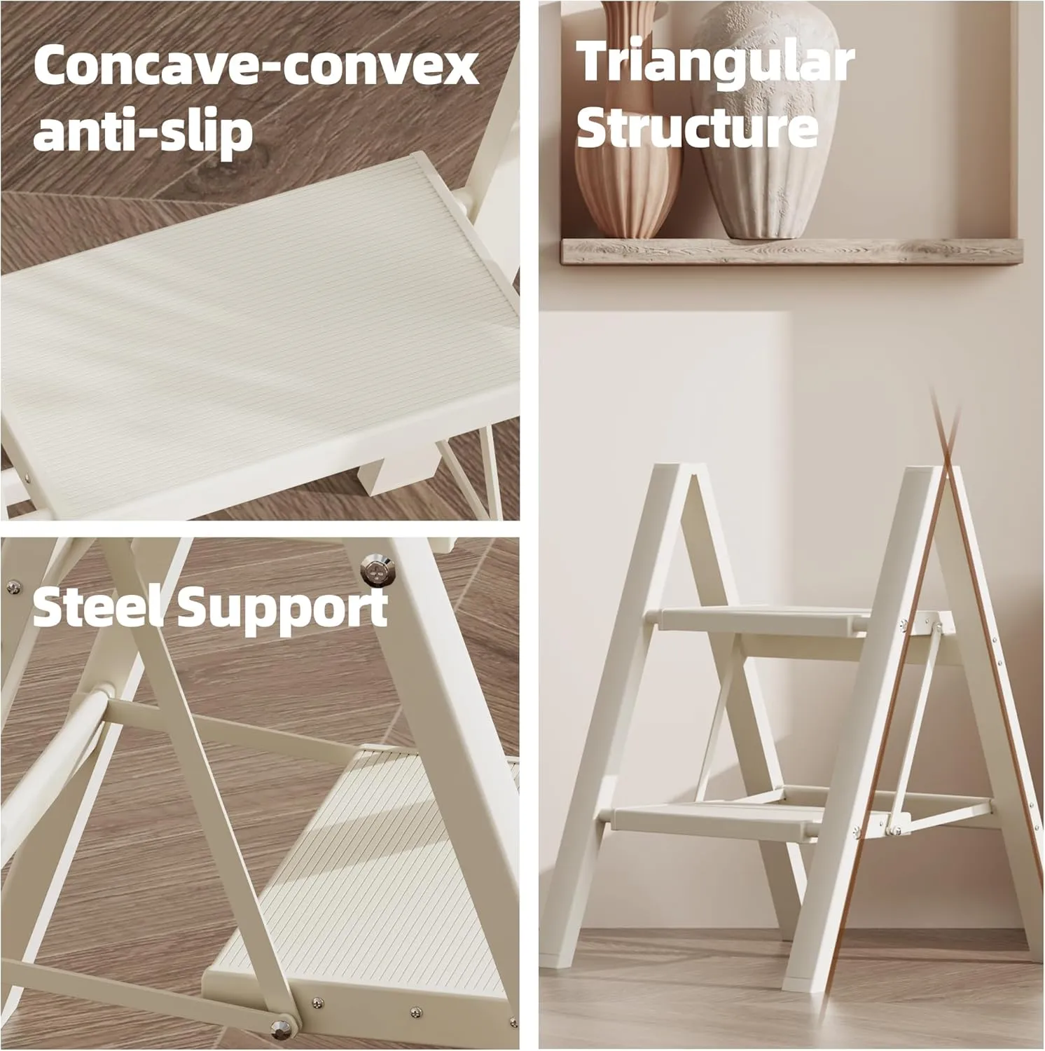 HillhutApex 2 Step Ladder, Lightweight Portable 2 Step Stool with Anti-Slip Wide Pedal, 330lbs Capacity Aluminum Ladder for Household,Office,Library(White)