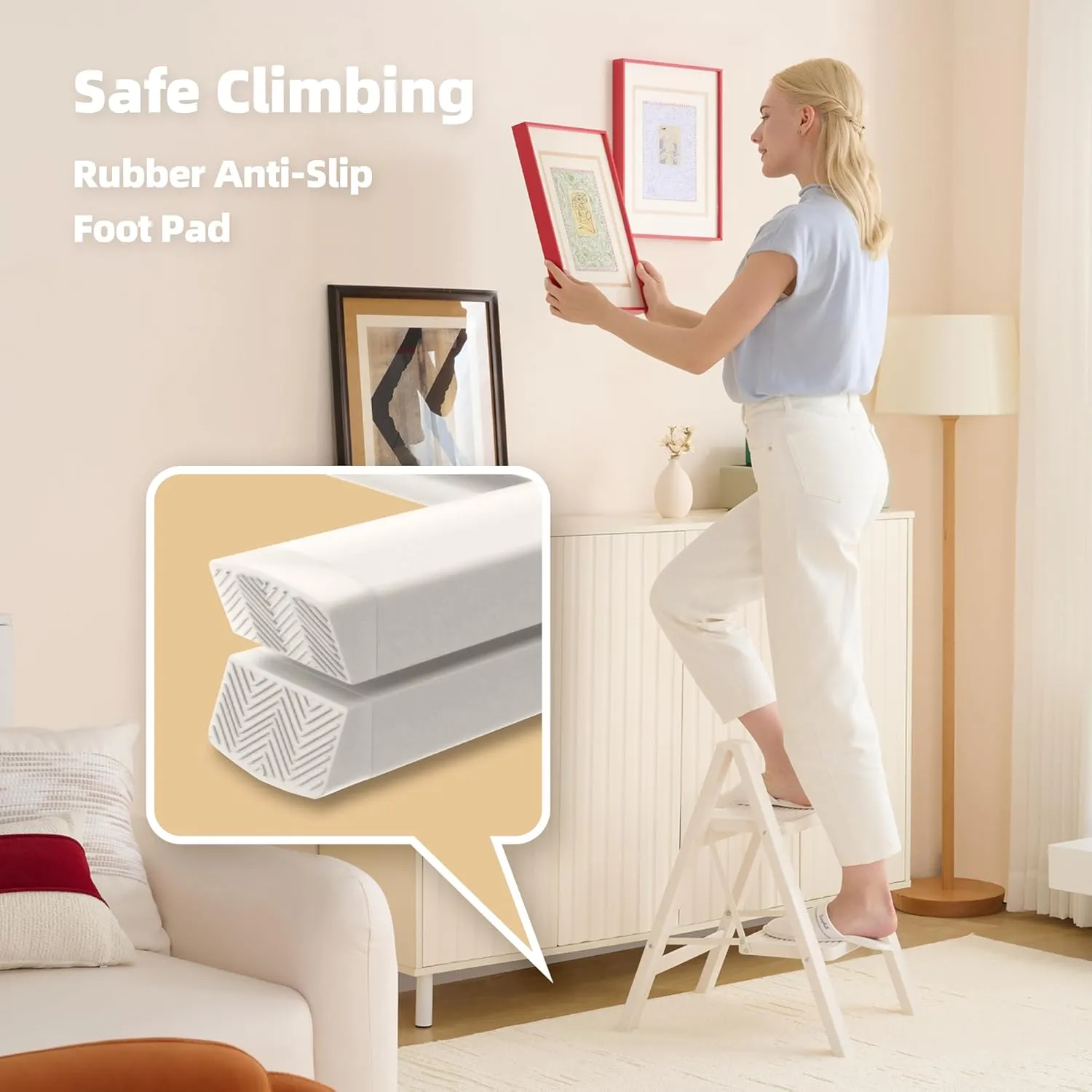 HillhutApex 2 Step Ladder, Lightweight Portable 2 Step Stool with Anti-Slip Wide Pedal, 330lbs Capacity Aluminum Ladder for Household,Office,Library(White)