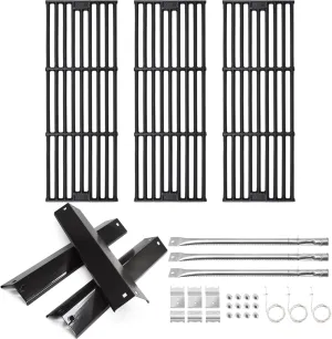 Hiorucet Grill Replacement Parts for CharGriller 5650 5050 3001 5072 3072 3030 4208 3008 5252, King Griller 3008 5252 Gas Grills, Cooking Grates, Heat Platse, Burner Tubes, Igniters, Hanger Brackets