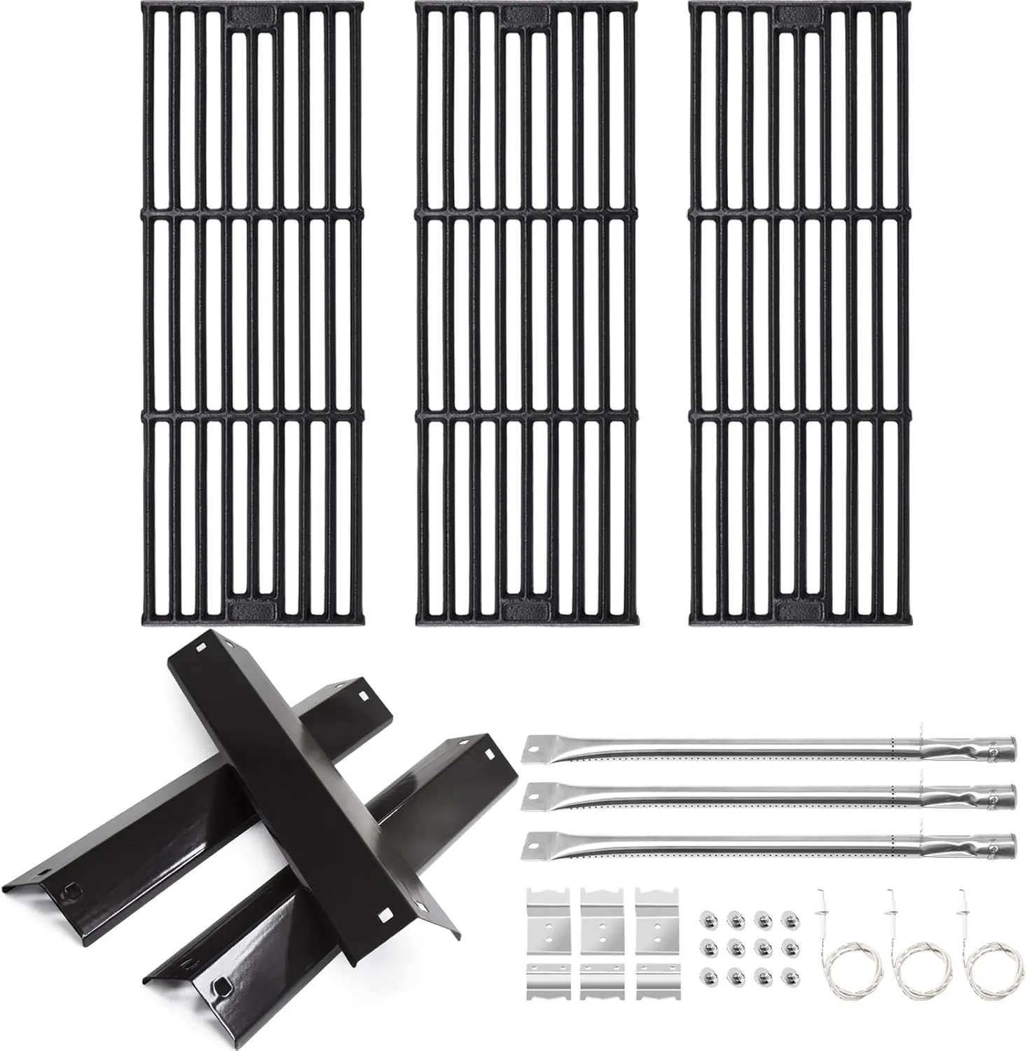 Hiorucet Grill Replacement Parts for CharGriller 5650 5050 3001 5072 3072 3030 4208 3008 5252, King Griller 3008 5252 Gas Grills, Cooking Grates, Heat Platse, Burner Tubes, Igniters, Hanger Brackets