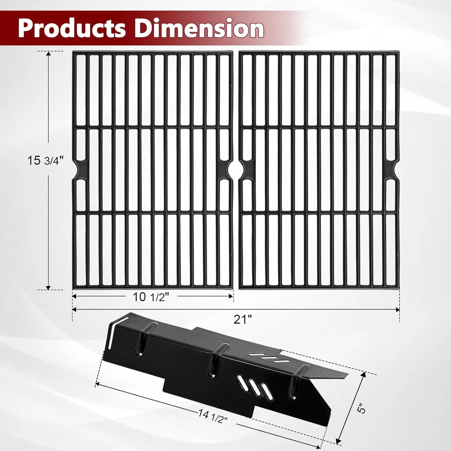 Hiorucet Grill Replacement Parts for Dyna-Glo 2-Burner DGF350CSP, DGF350CSP-D, DGC350CNP-D, DGF350SNP, DGF350SNP-D, 70-01-634, DG1-70-01-634-R, Cast Iron Grill Grate and Porcelain Steel Heat Plate