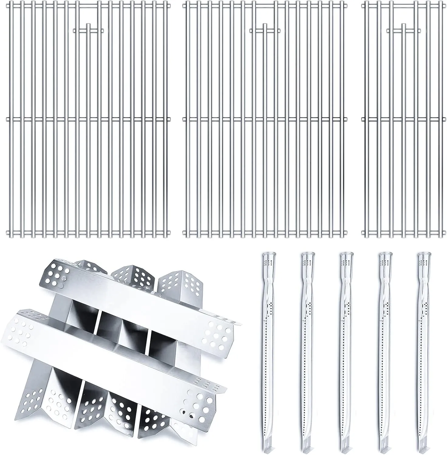 Hisencn Grill Parts Kit for Home Depot Nexgrill 5 Burner 720-0882A Gas Grill, Stainless Steel Grill Burners, Heat Plates Tent Shields Flame Tamers, Cooking Grates for Nexgrill Grill Parts