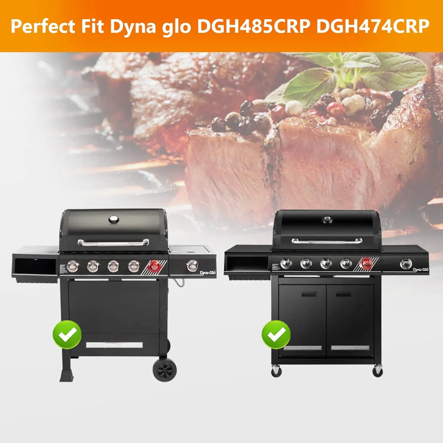 Hisencn Grill Replacement Part for Dyna Glo DGH474CRP DGH485CRP 5 Burner Grill, Porcelain Steel Heat Plate Tents 5 Pack, Cast Iron Cooking Grates 3 Pack for Dyna Glo 5 Burner Gas Grill