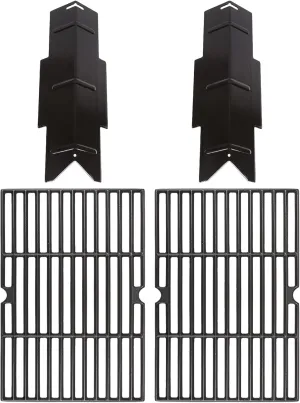 Hisencn Grill Replacement Parts for Dyna-Glo DGC350CNP-D DGF350CSP DGF350CSP-D, 2-Pack Porcelain Steel Heat Plates, 2-Pack Cast Iron Grill Grates, Flavorizer Bars