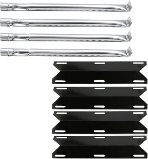 Hisencn Replacement Parts for Charmglow 4 Burner 720-0304, Nexgrill 720-0304, Permasteel PG-50400-S Gas Grill Stainless Steel Burner and Porcelain Heat Plate Tent, Burner Cover, 4 Pack