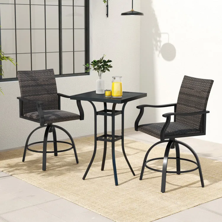 Hivvago 3 Pieces PE Wicker Patio Swivel Bar Set with Quick-Drying Foam-Black