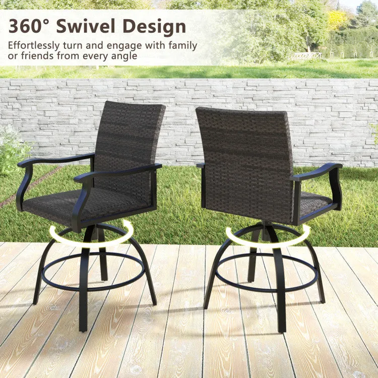 Hivvago 3 Pieces PE Wicker Patio Swivel Bar Set with Quick-Drying Foam-Black