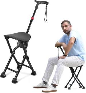Hold 400 lbs Folding Canes with Seat, Allows Durability While Walking and Convenience for Sitting, Aluminum Portable Anti-Slip Cane Seat, Height-Adjustable Walking Cane.