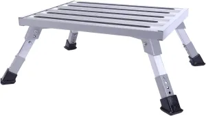 Homeon Wheels Large RV Step Stool, Adjustable Height Aluminum Folding Platform Step and Ladder with Non-Slip Rubber Feet, More Stable Supports Up to 1,500lbs Safety RV Steps 19" x 14.5"