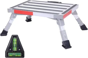 Homeon Wheels RV Step Stool, Adjustable Height Aluminum Folding Platform Step and Ladder with Non-Slip Rubber Feet, More Stable Supports Up to 1000lbs