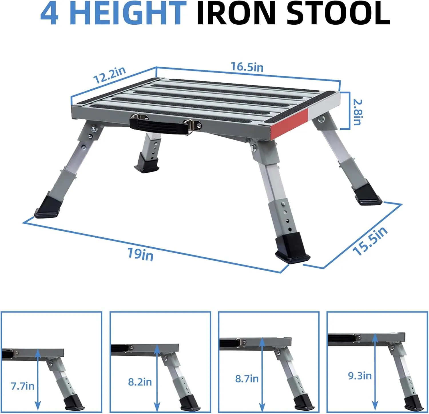 Homeon Wheels RV Steps Adjustable Height Iron Folding Platform Step Sheath Non-Slip Rubber Feet, Anti-Slip Stripe, Handle, More Stable Up to 1000 lbs 16.5" x 12.2"