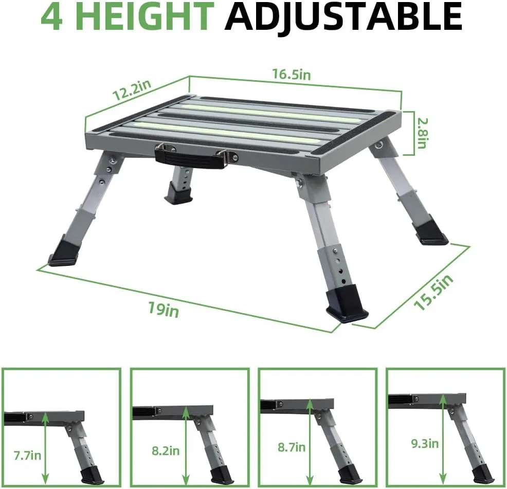 Homeon Wheels Safety RV Steps, Step Stool Folding Platform Step with Durable Feet, More Stable Up to 1000 lbs (Gray Adjustable)