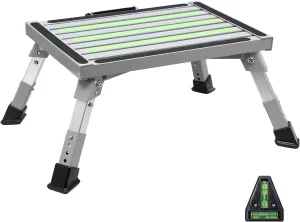 Homeon Wheels Safety RV Steps, Step Stool Folding Platform Step with Durable Feet, More Stable Up to 1000 lbs (Gray Reflective)