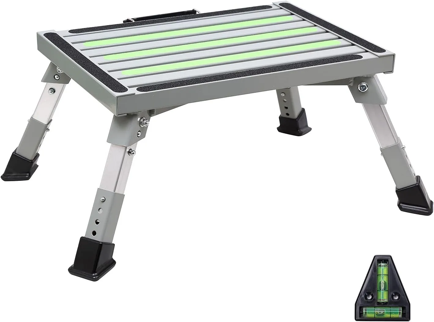 Homeon Wheels Safety RV Steps, Step Stool Folding Platform Step with Durable Feet, More Stable Up to 1000 lbs (Gray Reflective)