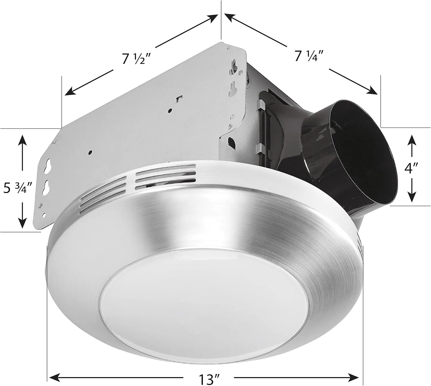 Homewerks 7117-01-BN Bathroom Integrated LED Light Ceiling Mount Exhaust Ventilation 1.1 Sones 80 CFM, Bath Fan Brushed Nickel