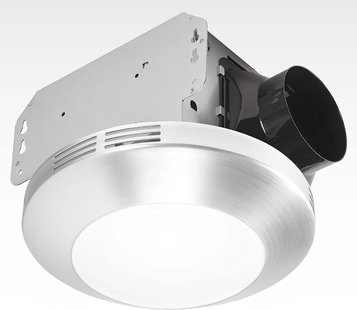 Homewerks 7117-01-BN Bathroom Integrated LED Light Ceiling Mount Exhaust Ventilation 1.1 Sones 80 CFM, Bath Fan Brushed Nickel
