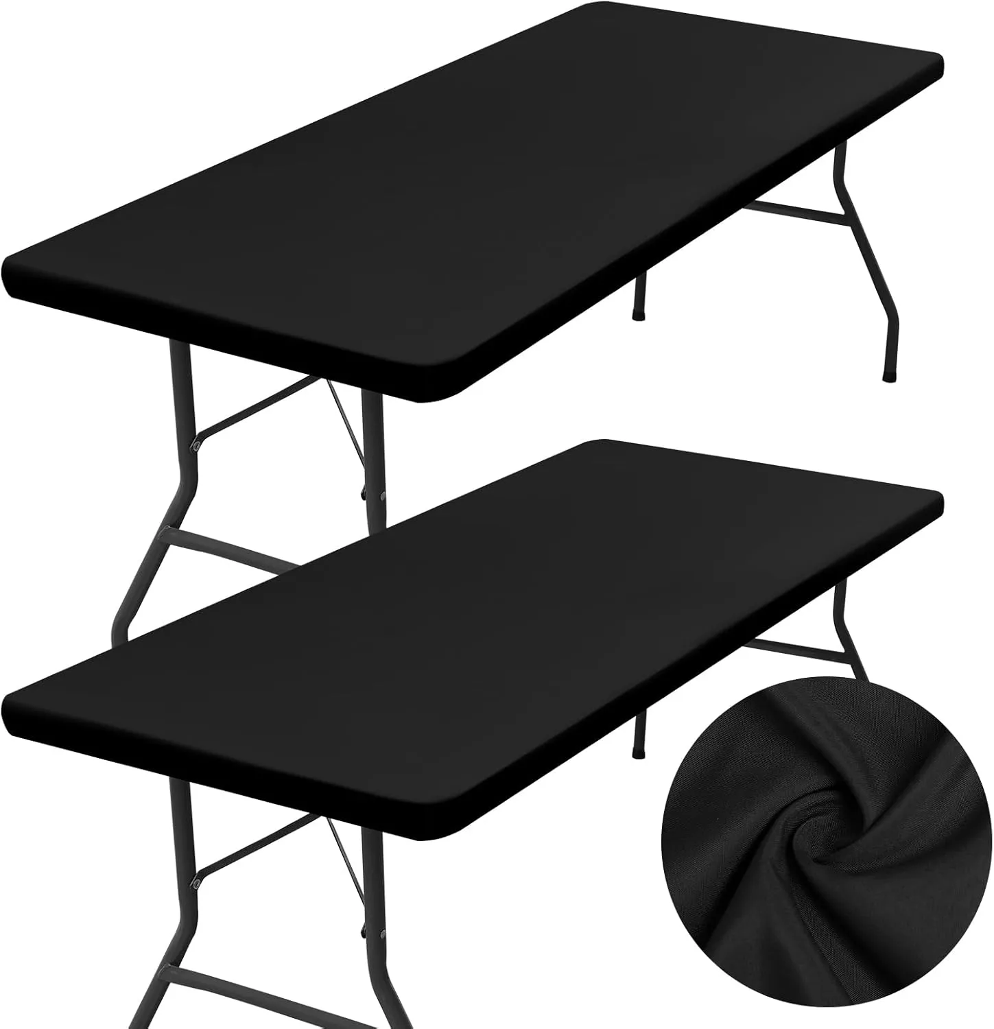 homing 2 Pack Rectangle Table Cloth, Elastic Fitted Fabric Tablecloth Fits for 6 Foot Folding Tables, Washable Table Cover for Picnic, Camping, Indoor & Outdoor (Black, 30" x 72")