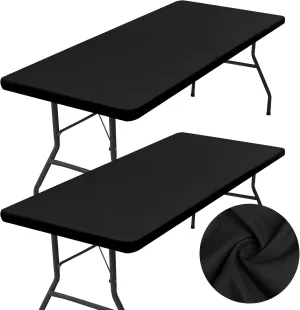 homing 2 Pack Rectangle Table Cloth, Elastic Fitted Fabric Tablecloth Fits for 6 Foot Folding Tables, Washable Table Cover for Picnic, Camping, Indoor & Outdoor (Black, 30" x 72")