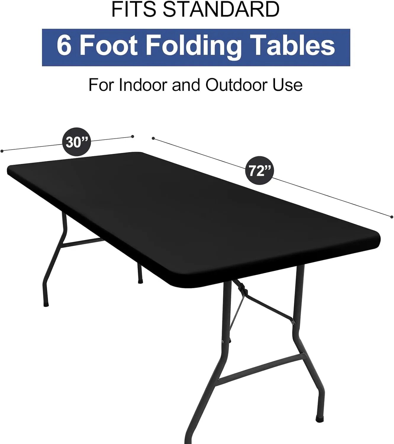 homing 2 Pack Rectangle Table Cloth, Elastic Fitted Fabric Tablecloth Fits for 6 Foot Folding Tables, Washable Table Cover for Picnic, Camping, Indoor & Outdoor (Black, 30" x 72")
