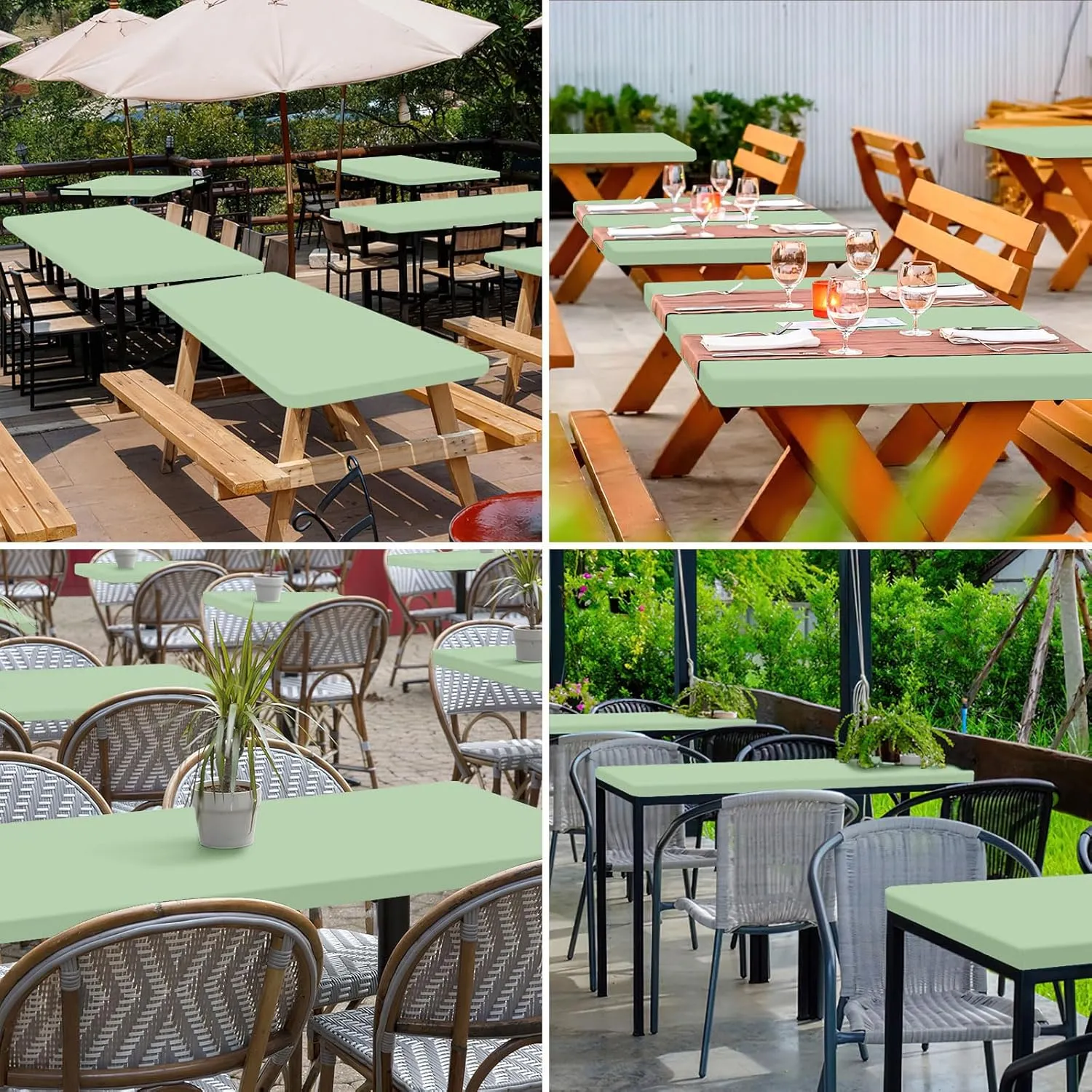 homing 2 Pack Rectangle Table Cloth, Elastic Fitted Fabric Tablecloth Fits for 6 Foot Folding Tables, Washable Table Cover for Picnic, Camping, Indoor & Outdoor (Green, 30" x 72")