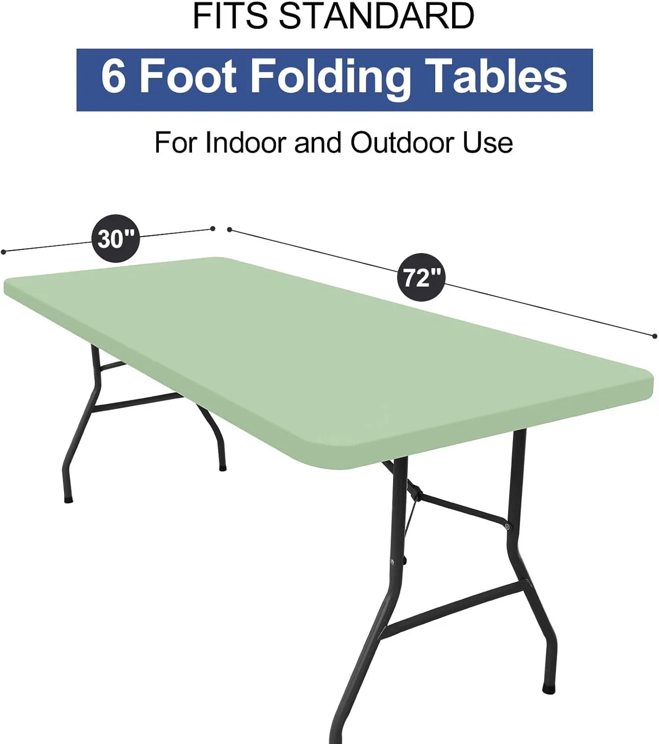 homing 2 Pack Rectangle Table Cloth, Elastic Fitted Fabric Tablecloth Fits for 6 Foot Folding Tables, Washable Table Cover for Picnic, Camping, Indoor & Outdoor (Green, 30" x 72")
