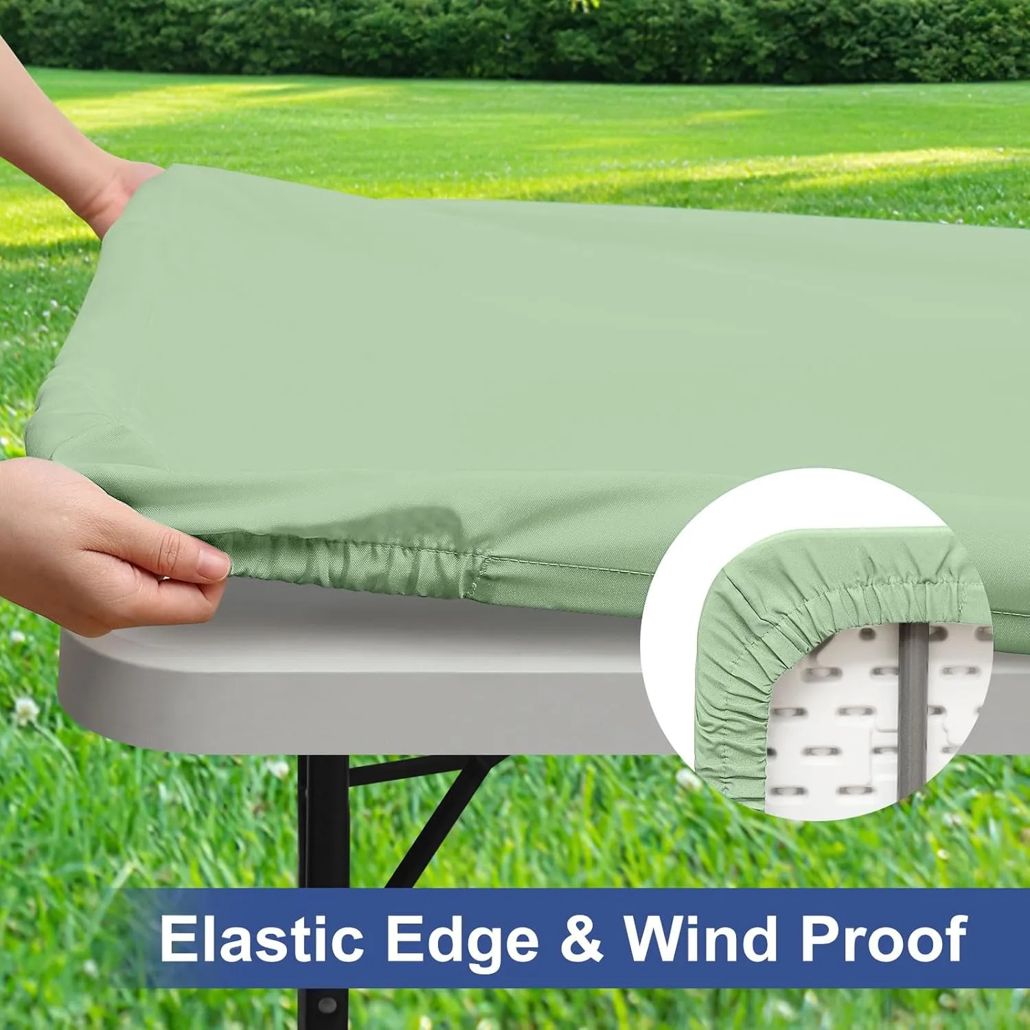 homing 2 Pack Rectangle Table Cloth, Elastic Fitted Fabric Tablecloth Fits for 6 Foot Folding Tables, Washable Table Cover for Picnic, Camping, Indoor & Outdoor (Green, 30" x 72")
