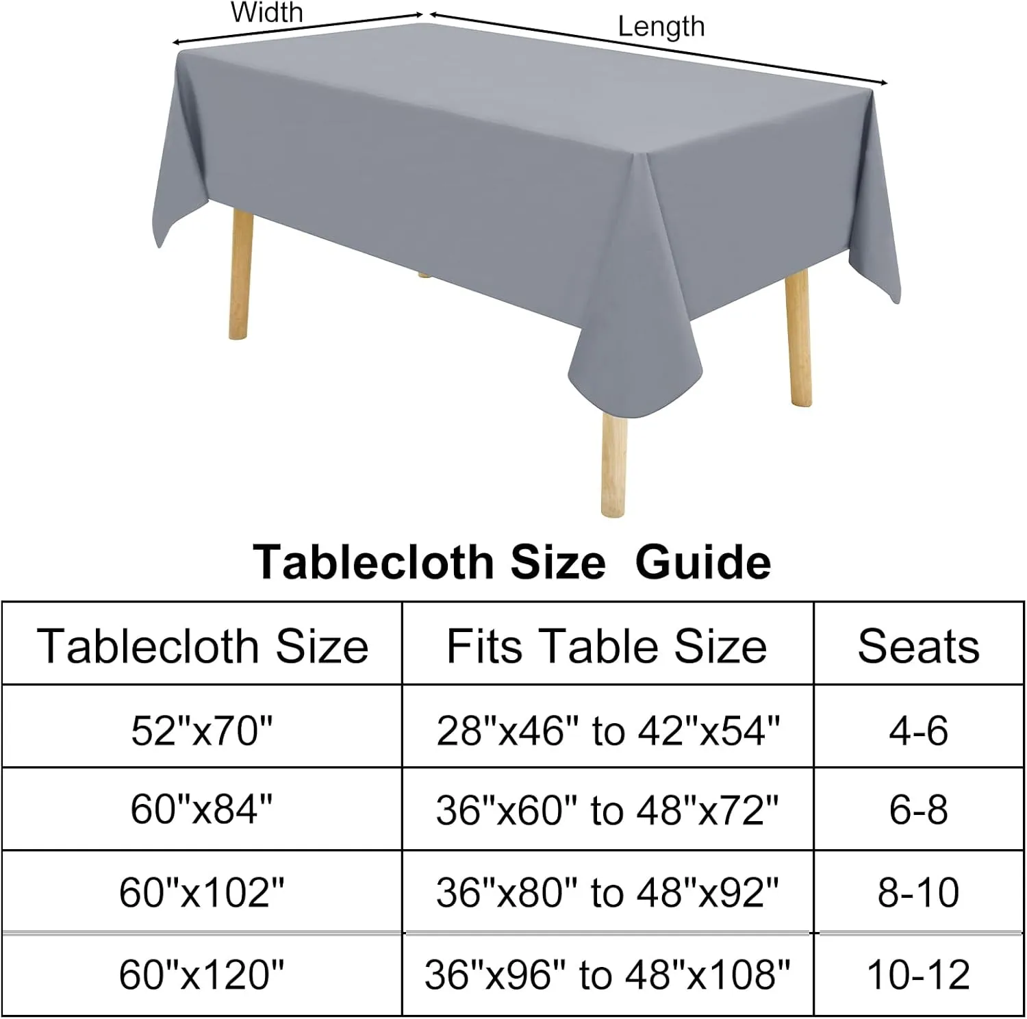 homing 2 Pack Rectangle Vinyl Tablecloth, Waterproof Spillproof Plastic Flannel Backed Table Cloth, Wipe Clean Table Cover for Dining Table, Buffet Parties and Camping (Grey, 60" x 102")