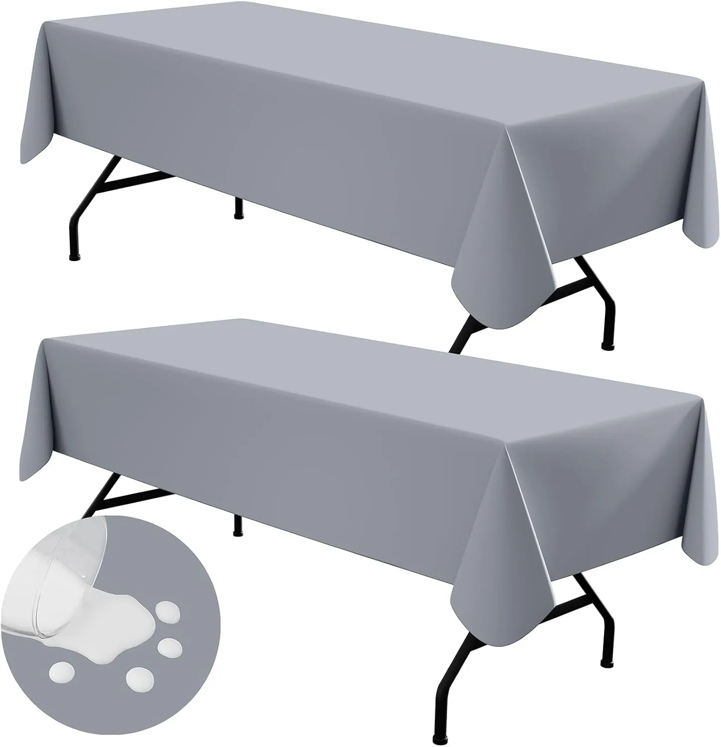 homing 2 Pack Rectangle Vinyl Tablecloth, Waterproof Spillproof Plastic Flannel Backed Table Cloth, Wipe Clean Table Cover for Dining Table, Buffet Parties and Camping (Grey, 60" x 102")