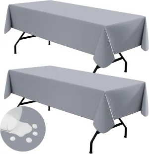 homing 2 Pack Rectangle Vinyl Tablecloth, Waterproof Spillproof Plastic Flannel Backed Table Cloth, Wipe Clean Table Cover for Dining Table, Buffet Parties and Camping (Grey, 60" x 102")