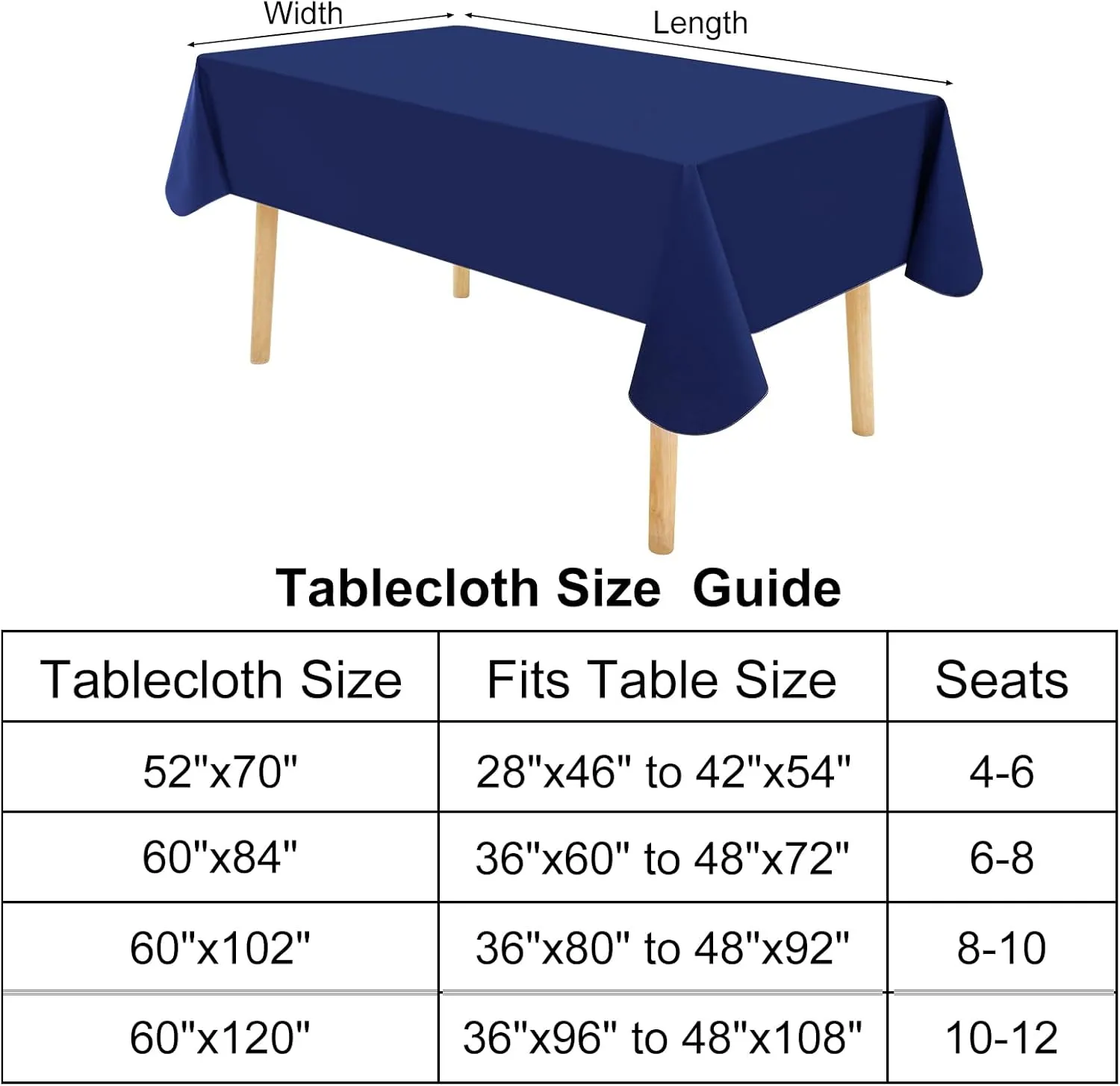 homing 2 Pack Rectangle Vinyl Tablecloth, Waterproof Spillproof Plastic Flannel Backed Table Cloth, Wipe Clean Table Cover for Dining Table, Buffet Parties and Camping (Navy Blue, 60" x 102")