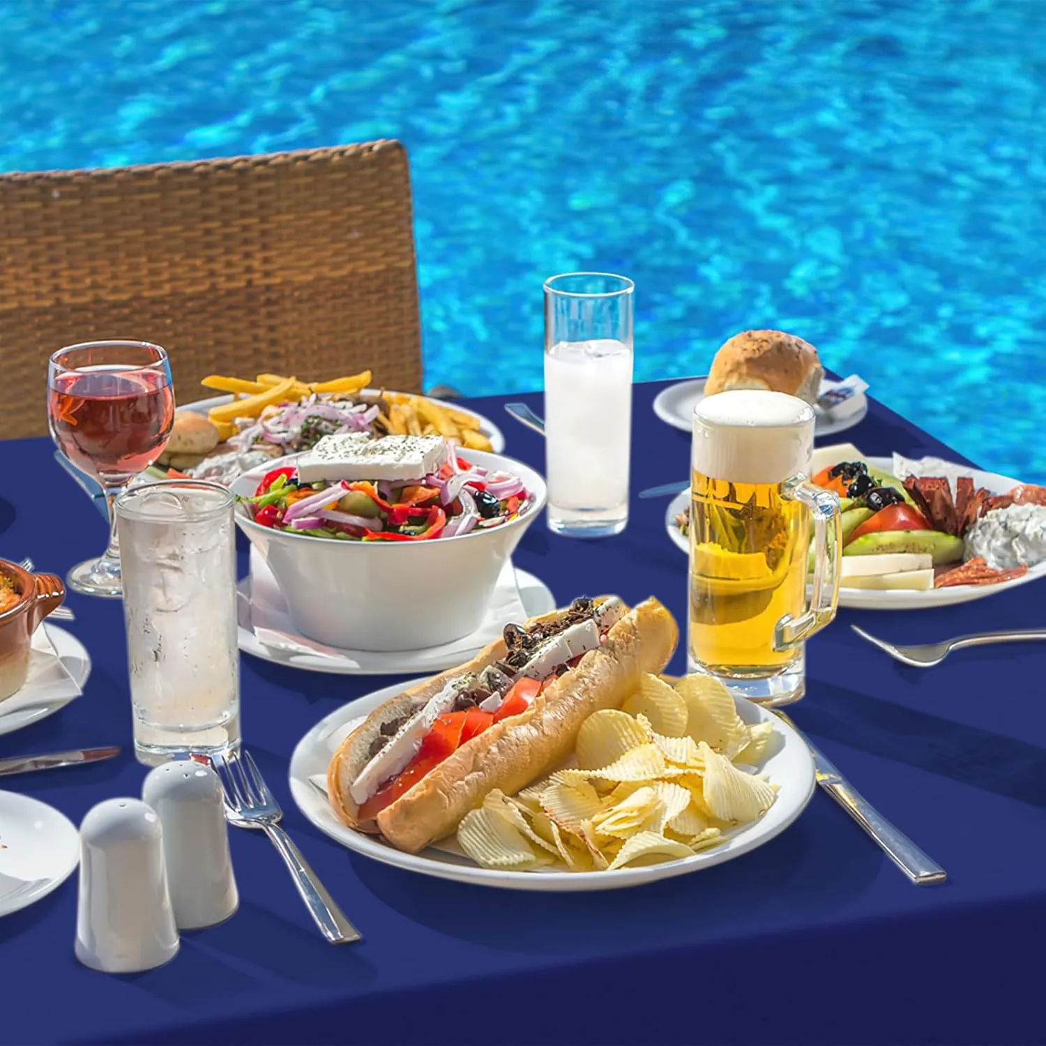homing 2 Pack Rectangle Vinyl Tablecloth, Waterproof Spillproof Plastic Flannel Backed Table Cloth, Wipe Clean Table Cover for Dining Table, Buffet Parties and Camping (Navy Blue, 60" x 102")