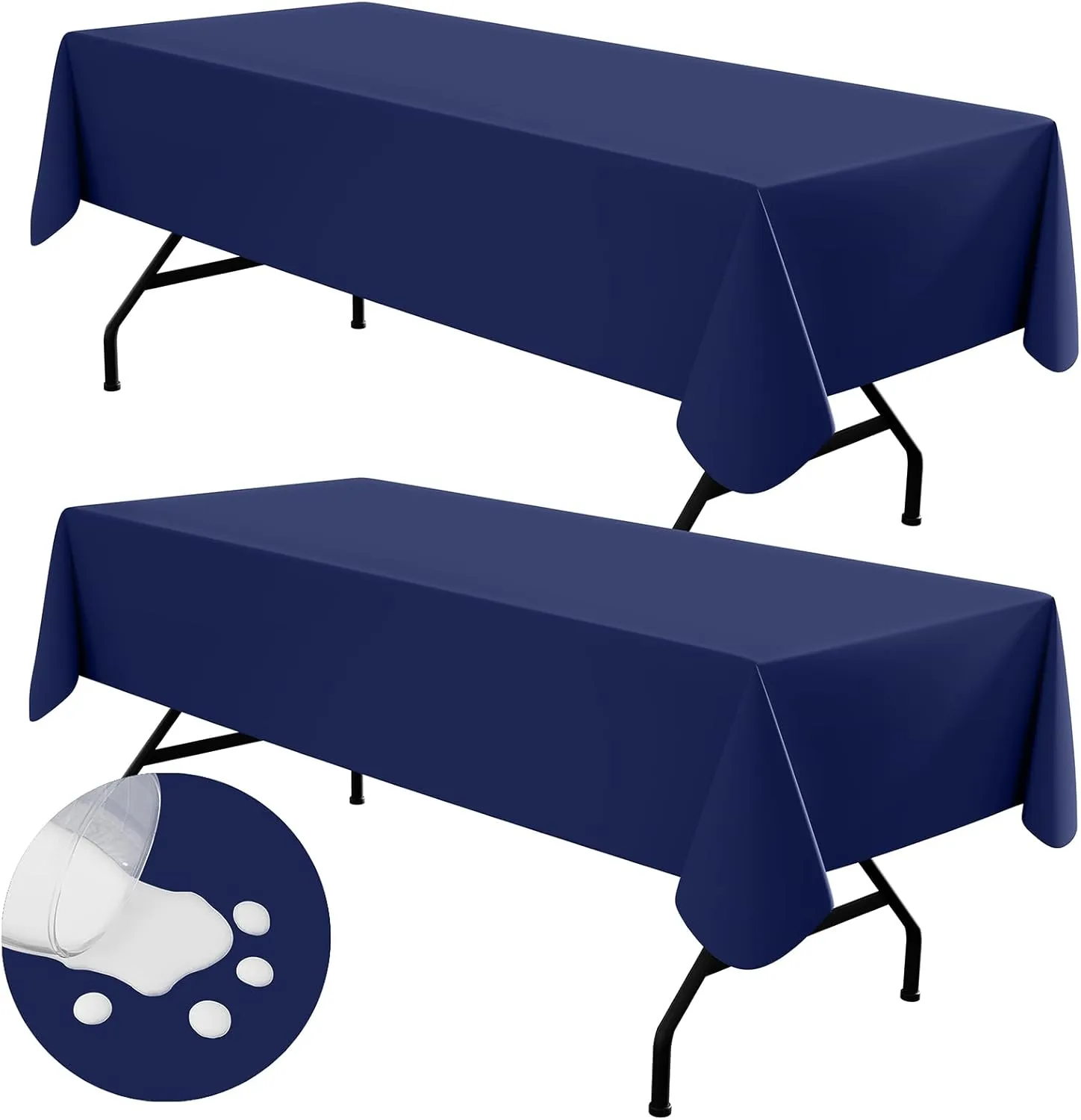 homing 2 Pack Rectangle Vinyl Tablecloth, Waterproof Spillproof Plastic Flannel Backed Table Cloth, Wipe Clean Table Cover for Dining Table, Buffet Parties and Camping (Navy Blue, 60" x 102")