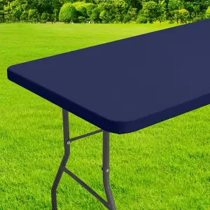 homing Rectangle Table Cloth Cover, Waterproof Polyester Elastic Fitted Tablecloth, Fits for 6 Foot Folding Tables, Washable Table Protector for Picnic, Camping, Outdoor (Navy Blue, 36" x 72")