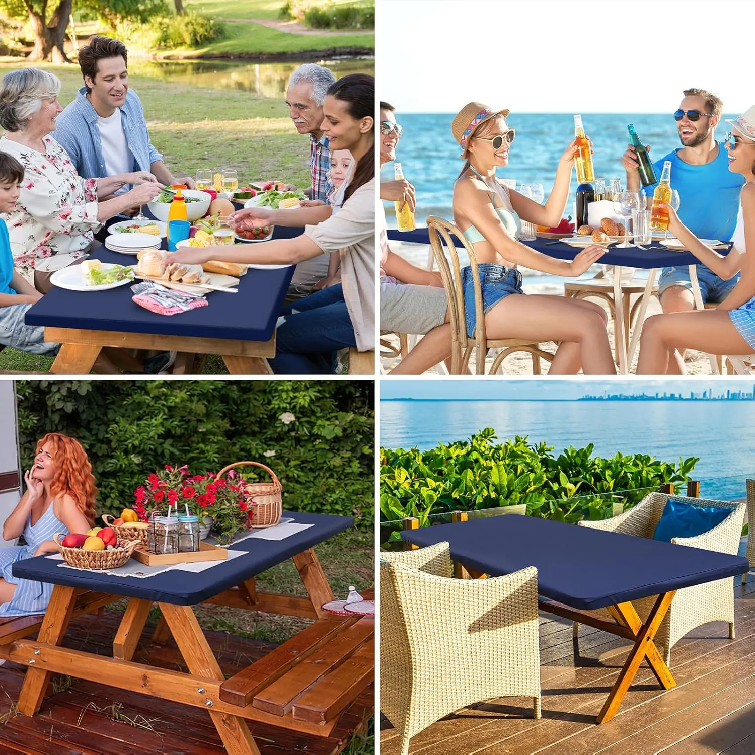 homing Rectangle Table Cloth Cover, Waterproof Polyester Elastic Fitted Tablecloth, Fits for 6 Foot Folding Tables, Washable Table Protector for Picnic, Camping, Outdoor (Navy Blue, 36" x 72")