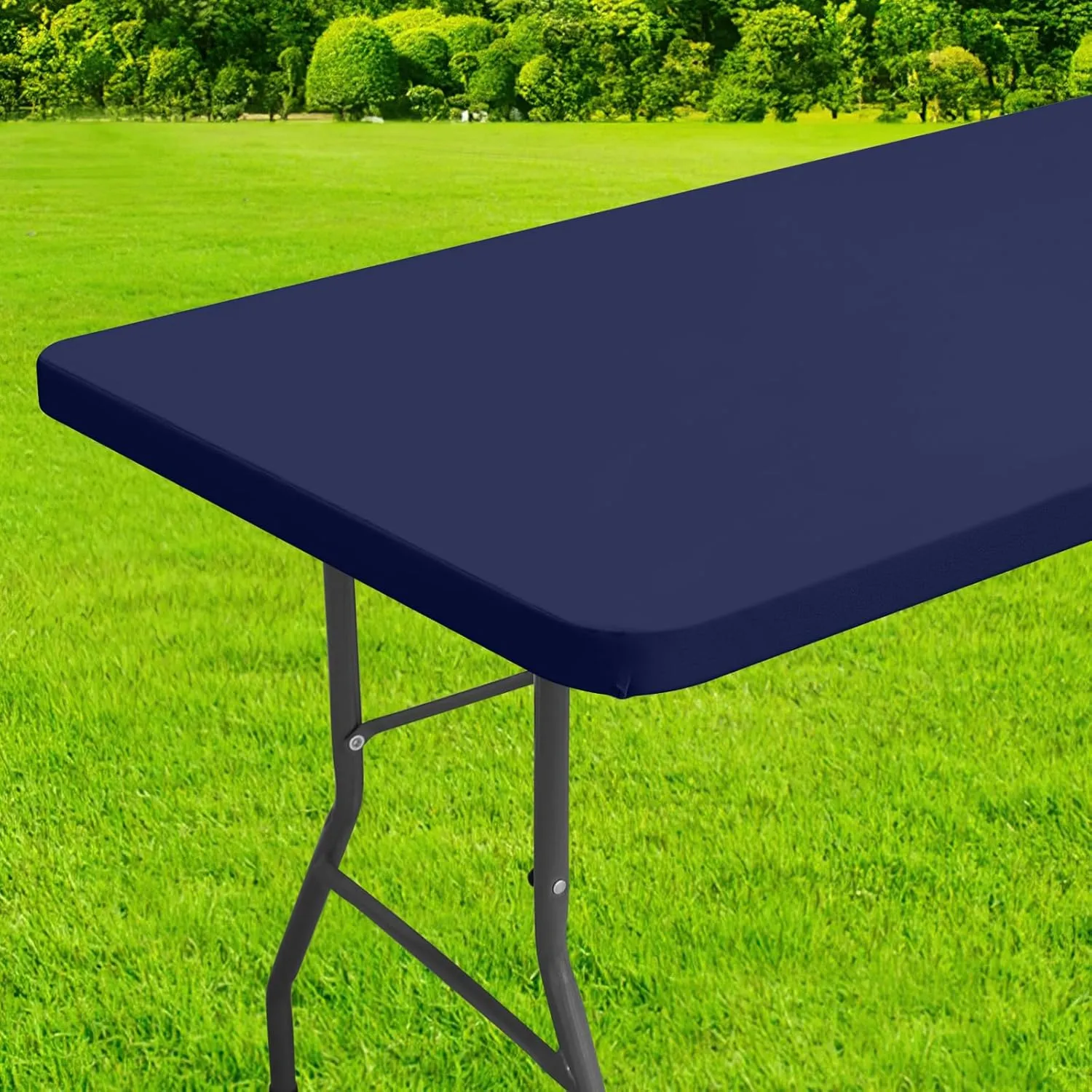 homing Rectangle Table Cloth Cover, Waterproof Polyester Elastic Fitted Tablecloth, Fits for 6 Foot Folding Tables, Washable Table Protector for Picnic, Camping, Outdoor (Navy Blue, 36" x 72")