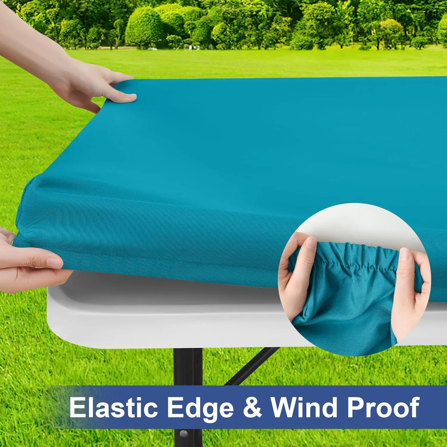 homing Rectangle Table Cloth Cover, Waterproof Polyester Elastic Fitted Tablecloth, Fits for 6 Foot Folding Tables, Washable Table Protector for Picnic, Camping, Outdoor (Teal, 30" x 72")