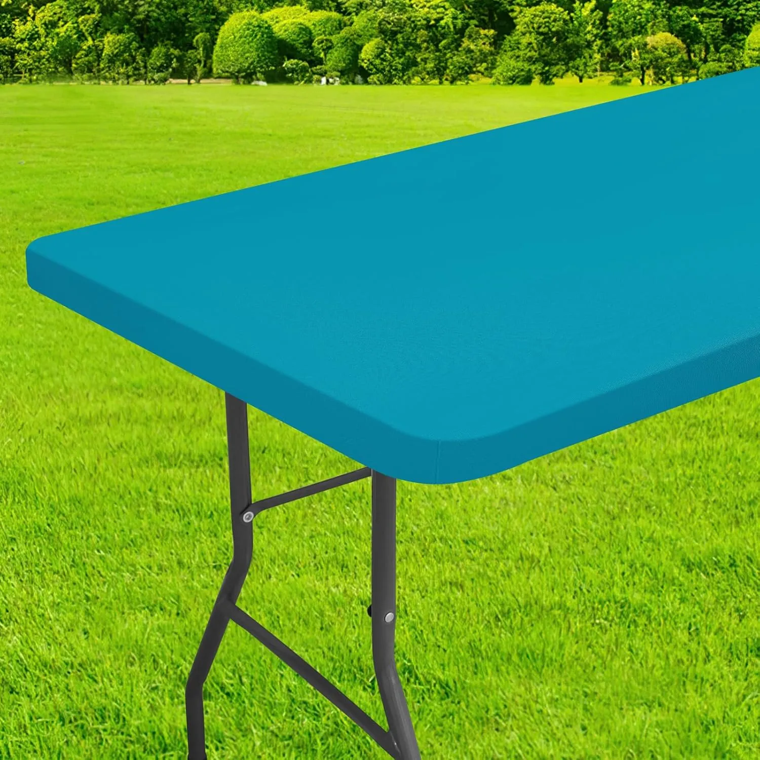 homing Rectangle Table Cloth Cover, Waterproof Polyester Elastic Fitted Tablecloth, Fits for 6 Foot Folding Tables, Washable Table Protector for Picnic, Camping, Outdoor (Teal, 30" x 72")