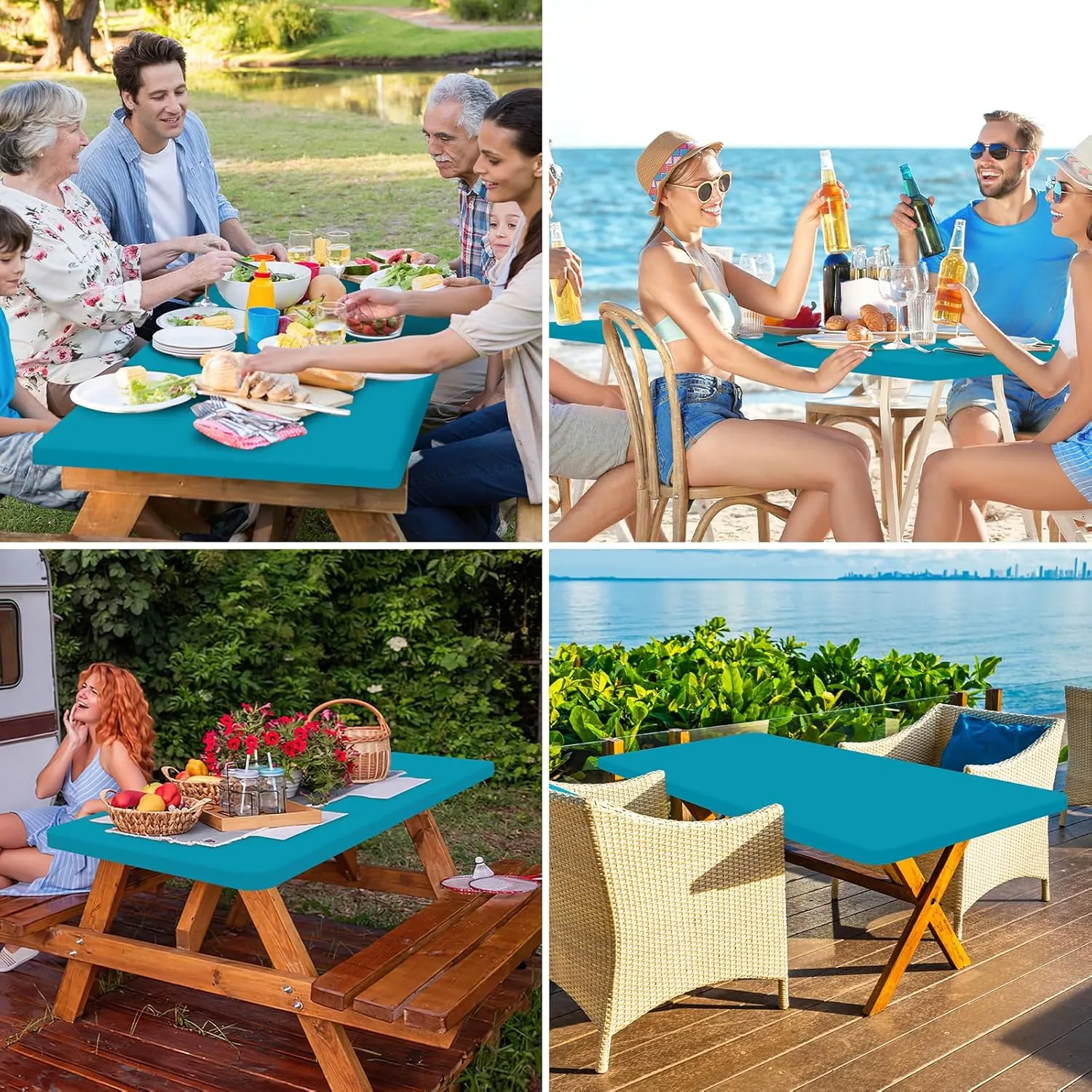 homing Rectangle Table Cloth Cover, Waterproof Polyester Elastic Fitted Tablecloth, Fits for 6 Foot Folding Tables, Washable Table Protector for Picnic, Camping, Outdoor (Teal, 30" x 72")