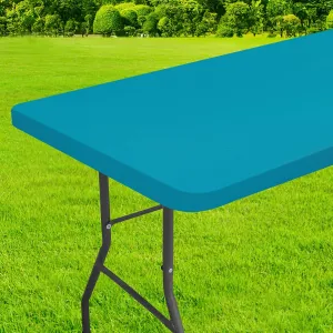 homing Rectangle Table Cloth Cover, Waterproof Polyester Elastic Fitted Tablecloth, Fits for 6 Foot Folding Tables, Washable Table Protector for Picnic, Camping, Outdoor (Teal, 30" x 72")