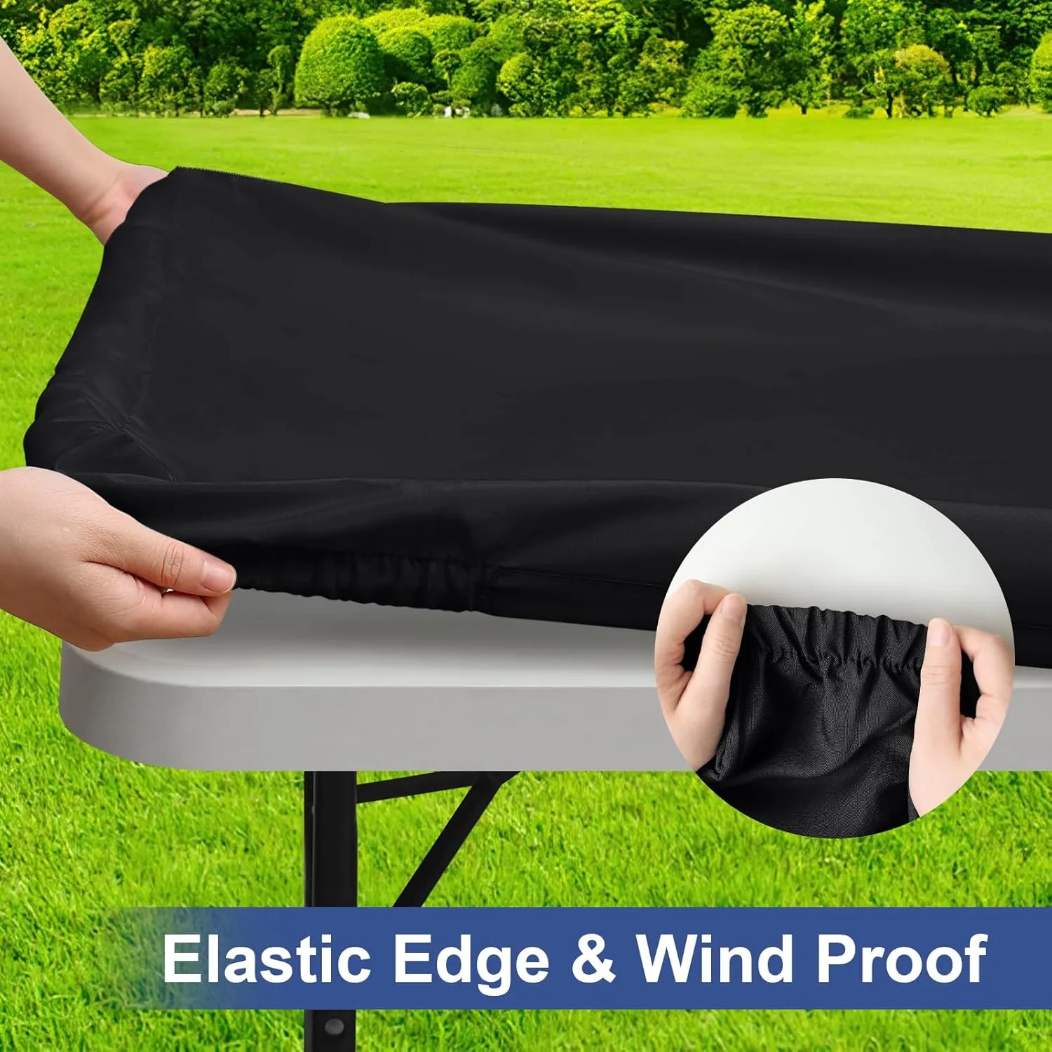 homing Rectangle Table Cloth Cover, Waterproof Polyester Elastic Fitted Tablecloth, Fits for 8 Foot Folding Tables, Washable Table Protector for Picnic, Camping, Outdoor (Black, 36" x 96")