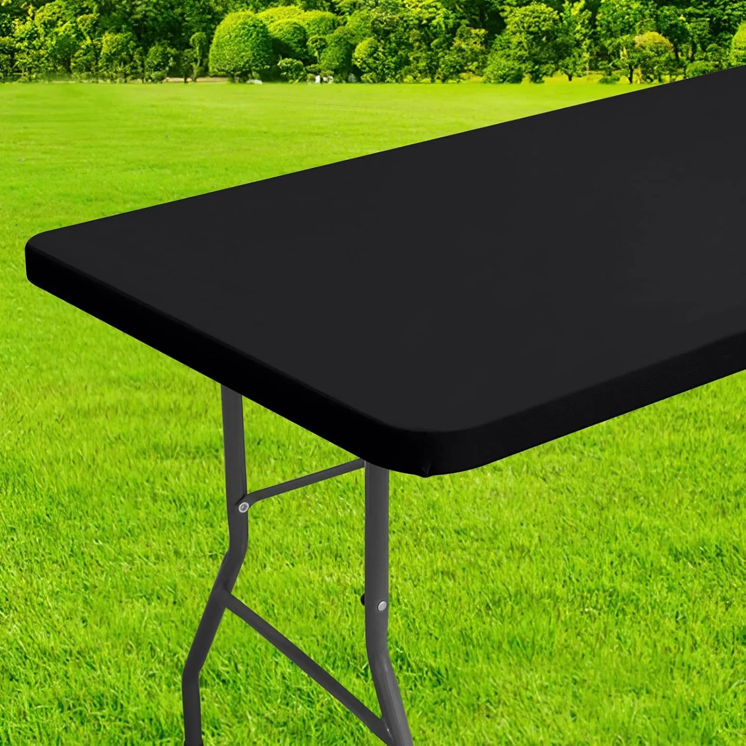 homing Rectangle Table Cloth Cover, Waterproof Polyester Elastic Fitted Tablecloth, Fits for 8 Foot Folding Tables, Washable Table Protector for Picnic, Camping, Outdoor (Black, 36" x 96")