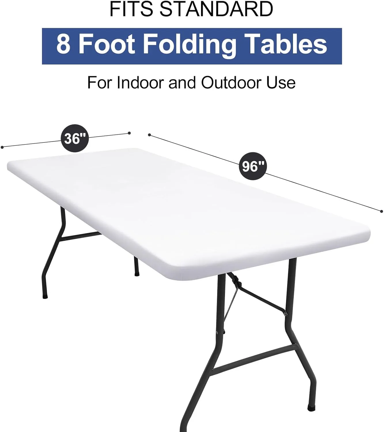 homing Rectangle Table Cloth Cover, Waterproof Polyester Elastic Fitted Tablecloth, Fits for 8 Foot Folding Tables, Washable Table Protector for Picnic, Camping, Outdoor (White, 36" x 96")