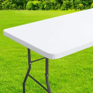 homing Rectangle Table Cloth Cover, Waterproof Polyester Elastic Fitted Tablecloth, Fits for 8 Foot Folding Tables, Washable Table Protector for Picnic, Camping, Outdoor (White, 36" x 96")