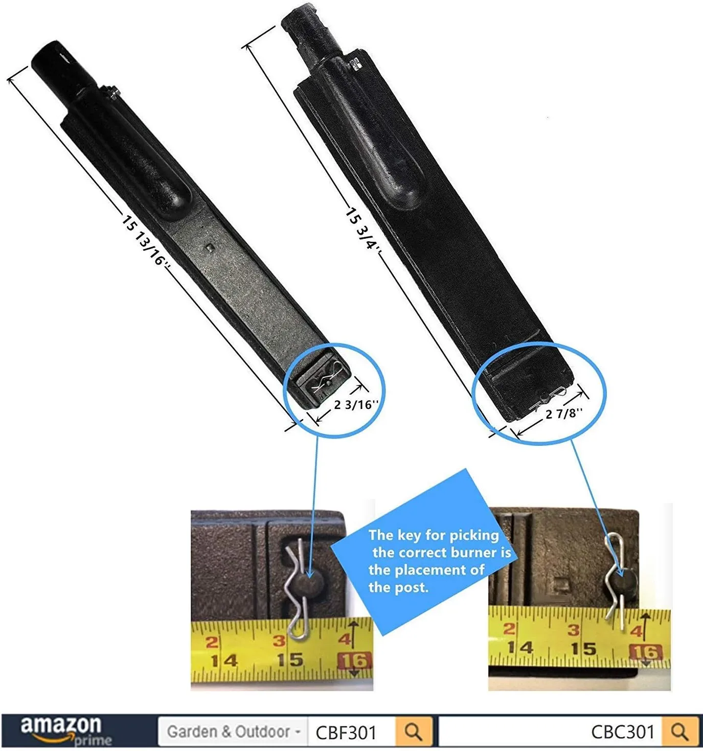 Hongso 15 3/4 inches Cast Iron Burner Gas Grill Replacement for Barbeques Galore (Turbo) 4-burner, Aussie, Bakers and Chefs, Charbroil, Nexgrill, Sam's, Sterling Forge Model Grills 4-Pk