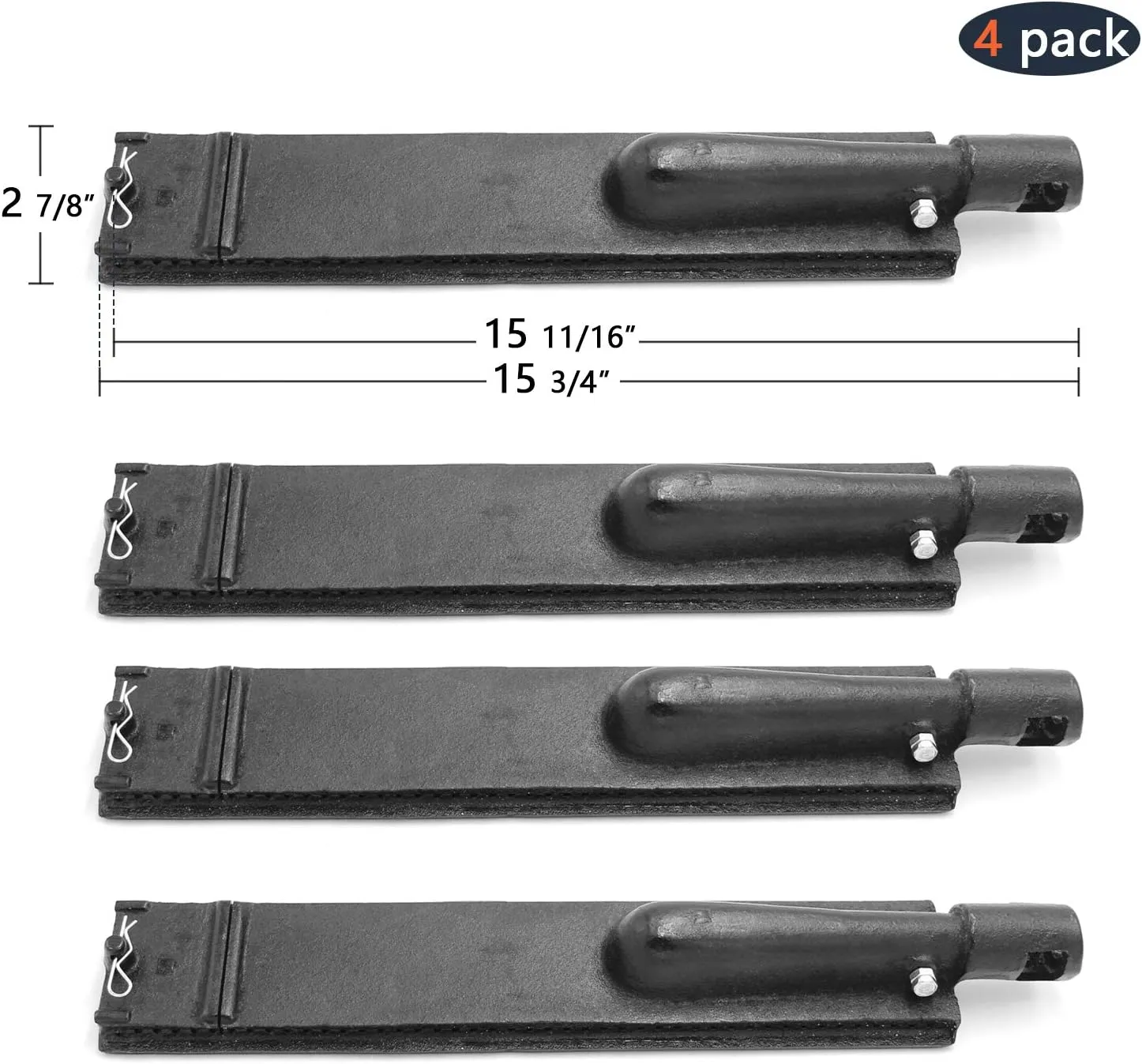 Hongso 15 3/4 inches Cast Iron Burner Gas Grill Replacement for Barbeques Galore (Turbo) 4-burner, Aussie, Bakers and Chefs, Charbroil, Nexgrill, Sam's, Sterling Forge Model Grills 4-Pk