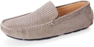 HOOENG Men's Loafers Hollow Out Breathable Driving Style Loafer Suede Vamp Flat Heel Lightweight Comfortable Fashion Classic Slip-ons (Color : Khaki, Size : 8.5)