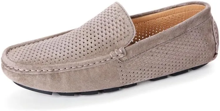 HOOENG Men's Loafers Hollow Out Breathable Driving Style Loafer Suede Vamp Flat Heel Lightweight Comfortable Fashion Classic Slip-ons (Color : Khaki, Size : 8.5)