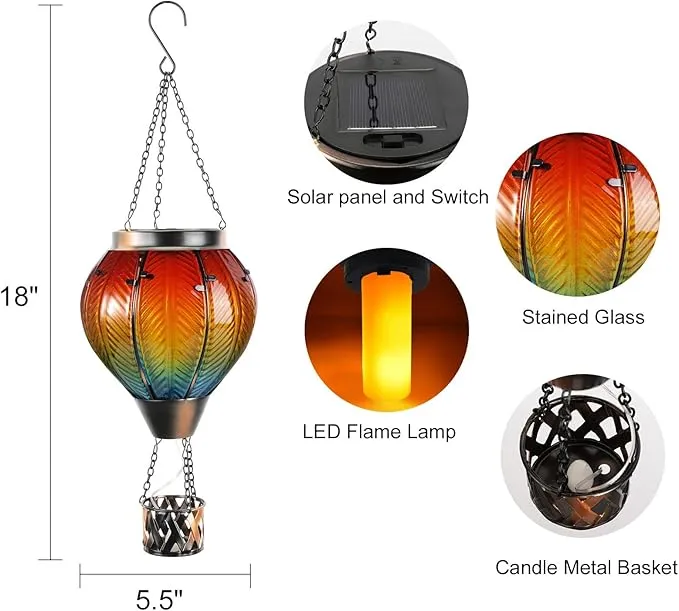 Hot Air Balloon Solar Lantern, Solar Powered Hot Air Balloon Lights Outdoor Hanging Solar Lanterns Waterproof for Garden Porch Yard Patio Pathway Decorations