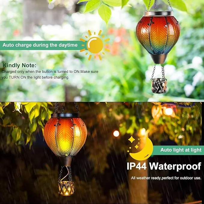 Hot Air Balloon Solar Lantern, Solar Powered Hot Air Balloon Lights Outdoor Hanging Solar Lanterns Waterproof for Garden Porch Yard Patio Pathway Decorations